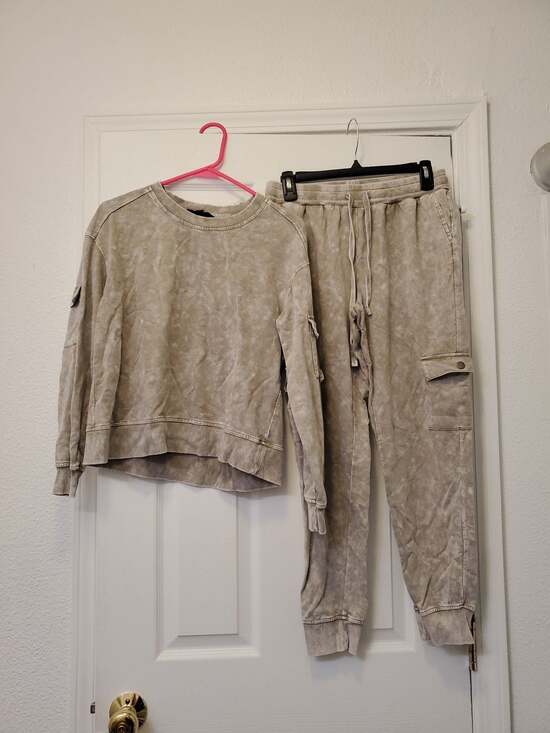 Jane and Delancey Other - Jane + Delancey Acid Wash French Terry Cargo Pullover and Jogger Lounge Set